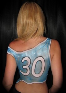 back of body painted basketball jersey